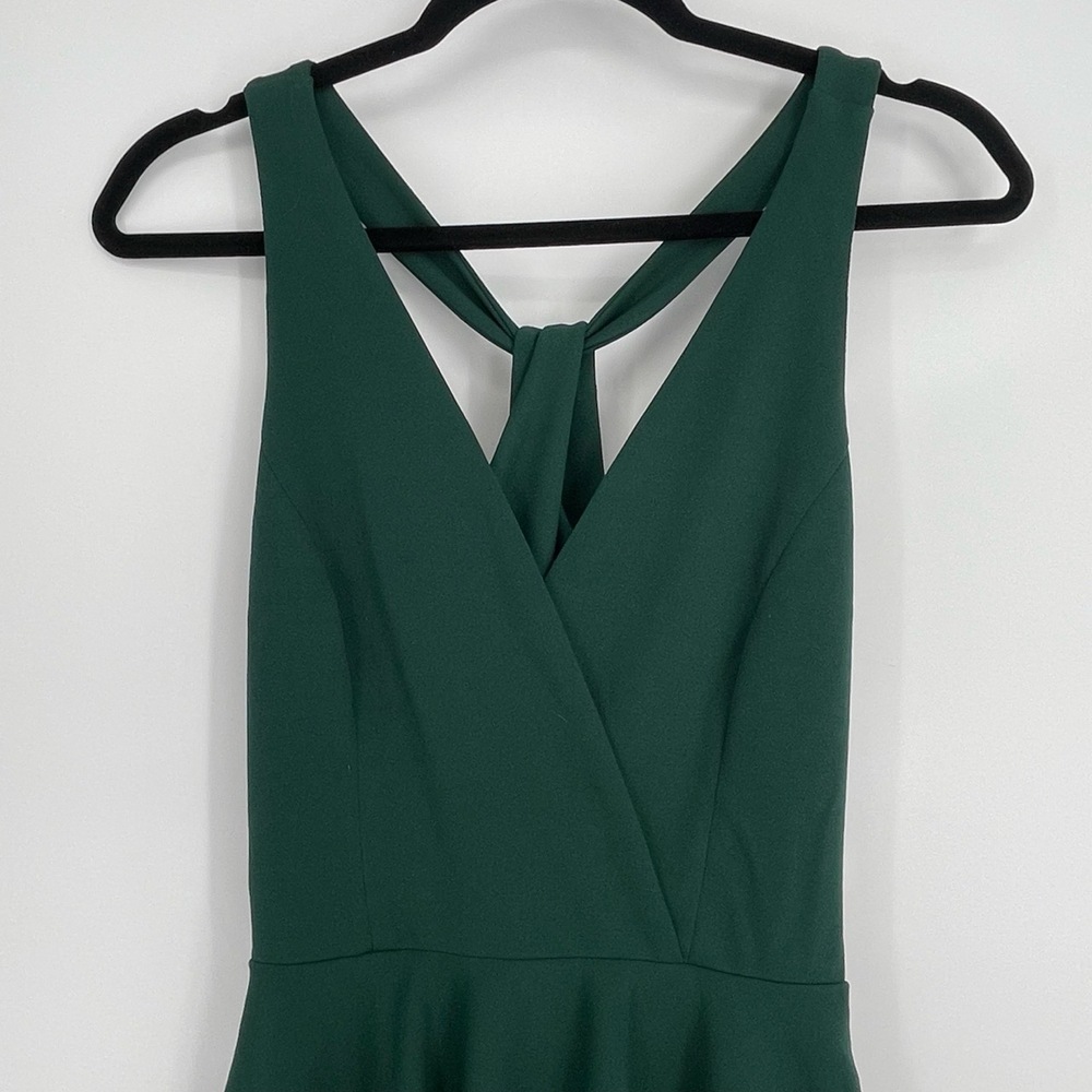 Lulus Hunter Green V-Neck Cross Back A-Line Open Back Skater Mini Dress XS - Picture 5 of 14